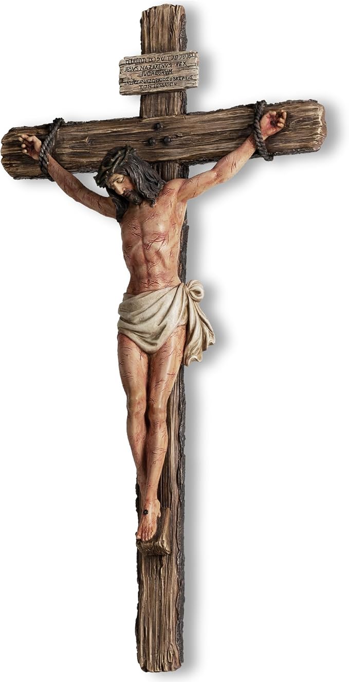 DevotedWalls Extra-Large Catholic Crucifix for Wall,20.75" H Church-Sized Cross of Jesus Christ–INRI,Bloodied Wounds & Realistic Detail for Church,Chapels and Home(Full Color)