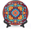 Decorative Plates for Display 10" Colorful Mediterranean Tile Floral Mandala Design Ceramic Ornament with Display Stand and Hook Up for Wall Decor Hanging Festival Wedding Gift