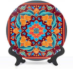 Decorative Plates for Display 10" Colorful Mediterranean Tile Floral Mandala Design Ceramic Ornament with Display Stand and Hook Up for Wall Decor Hanging Festival Wedding Gift