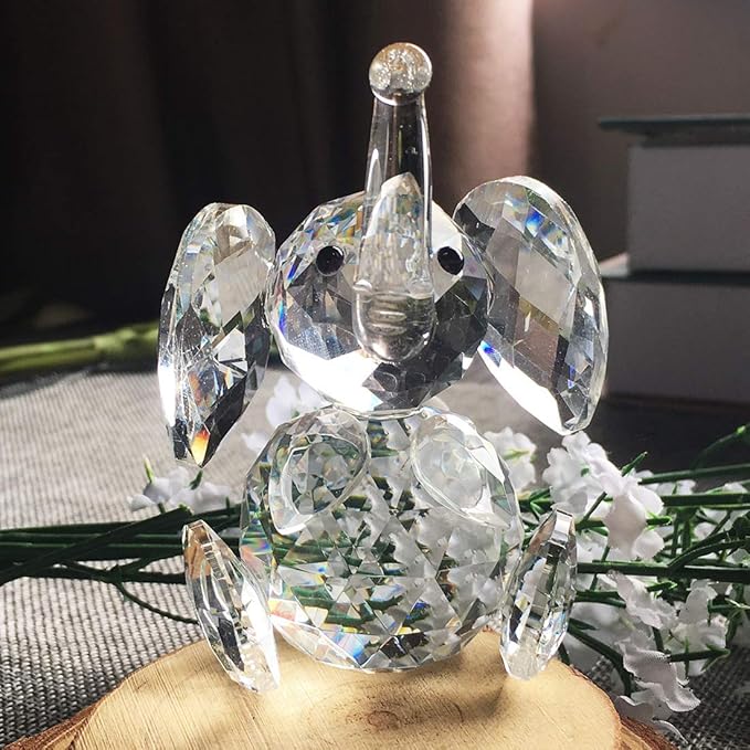H&D Crystal Cute Elephant Figurine Collection Cut Glass Ornament Statue Animal Collectible