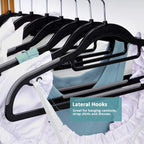 Heavy Duty Plastic Hangers 50 Pack, Space Saving Clothes Hangers, Non-Slip, 0.2 Inches Slim, 360° Swivel Silver Hook for Shirts, Sweaters & Pants, Black and Dark Gray