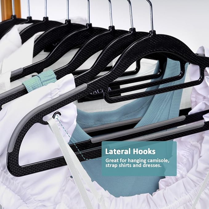 Heavy Duty Plastic Clothes Hangers, Space Saving Hangers 30 Pack, Non-Slip, 0.2 Inches Slim, 360° Swivel Silver Hook for Shirts, Pants & Wet/Dry Garments, Black and Dark Gray