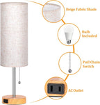 Dott Arts 18" Table Lamp for Bedroom, 3-Color Bedside Lamps with Pull Chain, Bedroom Table Lamps for Nightstand,AC Outlet Small Lamp for Living Room, Bulb Included Wood