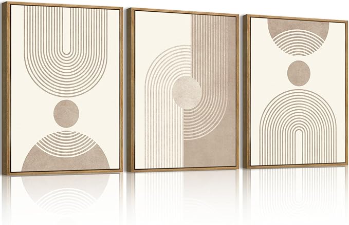 BINCUE Neutral Abstract Wall Art Boho Geometric Wall Decor Mid Century Modern Artwork Boho Abstract Art Prints Beige Abstract Paintings Elegant Modern Wall Pictures for Living Room Bedroom Office 12" Lx16 W Set of 3 Gift