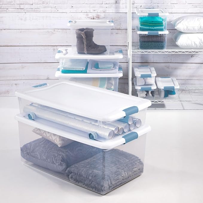 Sterilite 24-Pack Latching Box, Under Bed Storage Bins with Lids, Clear Plastic, 6 Quart - Heavy-Duty Organizing Containers for Closet, Bathroom, and Office