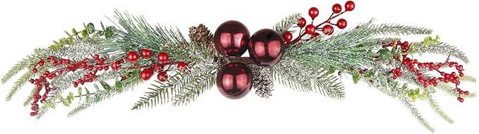 CISDUEO Christmas Decoration Floral Greenery with Berries and Christmas Balls Red Pinecone 27.55 Inch Wreath Xmas Door Swag for Front Door Festival Decor Wall Arch Window