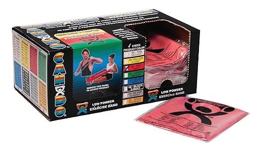 CanDo Singles Low Powder Exercise Band, 4-foot singles, Red: Light (40 count)
