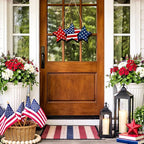 Wooden 4th of July Decorations Patriotic Wreaths for Front Door Independence Day Decorations Star Sign Welcome Memorial Day Hanging for Home Wall Decor Outdoor Indoor Red White and Blue Wreath 10