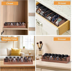Wood Belt Organizer, 7 Grids Belt Rack, Belt Storage Holder for The Closet and Drawer, Belt Storage Organizer and Displayer, Belt holder Storage Organizer for Men Women, Brown