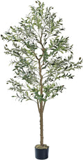 VECELO Artificial Olive Tree 6FT(72inch), Faux Olive Trees in Pot, Tall Fake Plant with Silk Leaves, Realistic Fruits and Dried Moss for Indoor Home Office Decor
