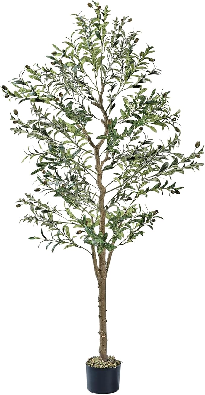 VECELO Artificial Olive Tree 6FT(72inch), Faux Olive Trees in Pot, Tall Fake Plant with Silk Leaves, Realistic Fruits and Dried Moss for Indoor Home Office Decor