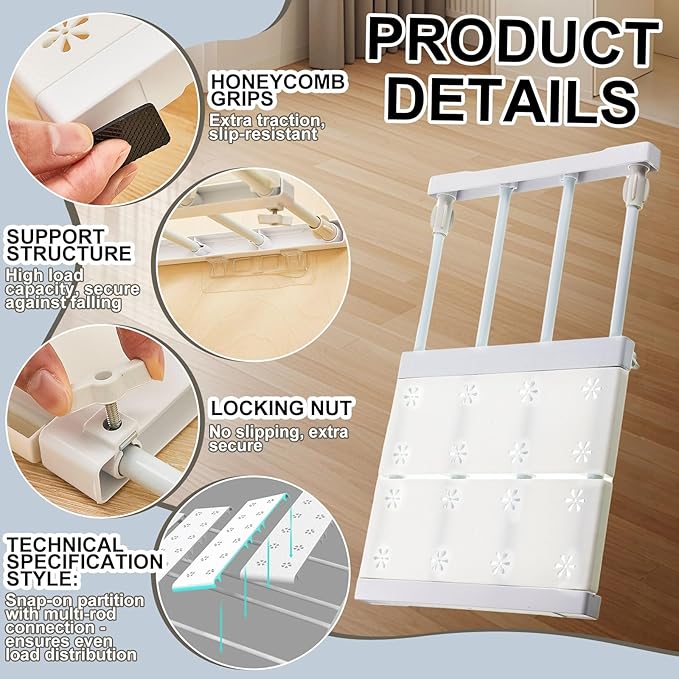 Gerrii 4 Pcs Closet Tension Shelf Rod Expandable Shelf Locker Organizer Adjustable Storage Rack Scalable Layered Divider Separator for Cabinet Wardrobe Kitchen Bathroom (10.83''-17.91'')