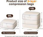 2 Pack Compression Storage Bags - 110L Large Capacity Comforter Storage Bag, 3-Layer Washable Ultra Space Saving Self Compression Organizer Space Bags for Blankets, Sweaters, Sheets, Beige