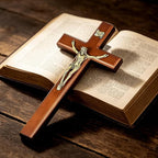 SISSIDA Crucifix Wall Cross, 12 Inch Catholic Crucifix for Wall Decor, Handmade Wooden Cross for Wall with Jesus Christ and INRI - Dark Brown & Antique Brass