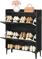 Shoe Storage Cabinet, Shoe Organizer with 2 Flip Drawers, Hidden Shoe Storage for Entryway, Freestanding Shoe Cabinet Organizer with Open Storages, Black SHHB9401