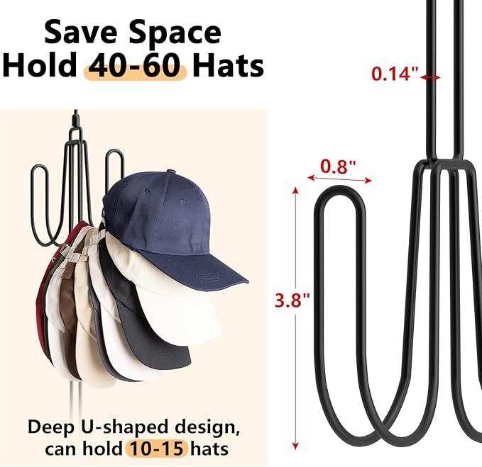 Hat Hangers for Closet, Stainless Steel Hat Organizer, Hat Racks for Baseball Caps, Cap Organizer for Baseball Caps, 1 Pack