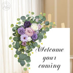 Odouzy Artificial Wedding Arch Flowers for Wedding Sign,Set of 2 for Wedding Welcome Ceremony Sign,Faux Floral Swags,Wedding, Banquet and Reception Backdrop Floral Decoration (Purple)