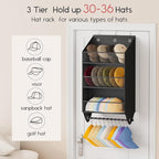 Over the Door Hat Rack - 3-Layer Design Hat Organizer Holds 30-36 Hats with 10 Hooks, Ideal Hat Rack for Door, Over the Door Organizer for Closet, Apartment, Bedroom, Dorm, 1 Pack, Grey