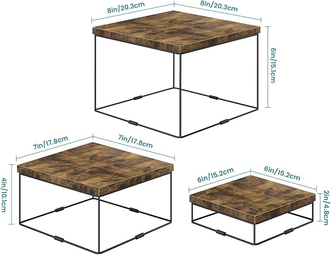 ELITEROO Buffet Risers and Stands, 3 Tier Wood Display Risers, Cake & Cupcake Stands, Dessert Table Display Set, 3Pcs Cube Display Base for Wedding Birthday Party Decor, Rustic Brown, 6"x7"x8"