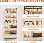 FENTEC 1 Pack Over the Door Shoe Organizers, Hanging Shoe Organizer with Large Deep Pocket Shoe Holder for Closet Shoes Rack for Wall, Over Door Shoe Storage Hold up to 18 Pairs Shoes, Beige