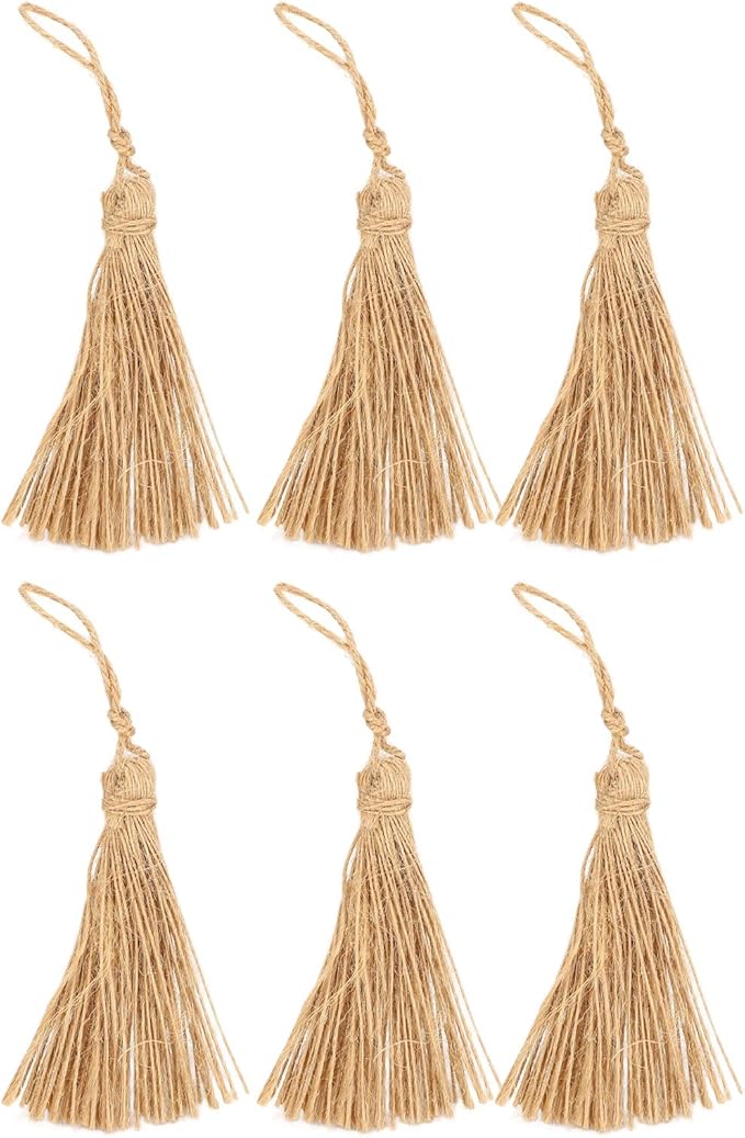 Rustic Style Natural Burlap Tassels for Crafts 6 Pieces Bracelet Necklace Home Decoration