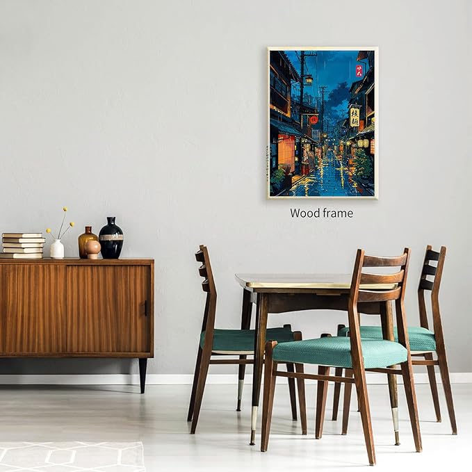 Japanese Tokyo Tea House Framed Canvas Wall Art Japanese City Street Cafe Scene Picture Print Modern Ukiyo-e Decor Poster for Home Bedroom Decorations Artwork11x14in