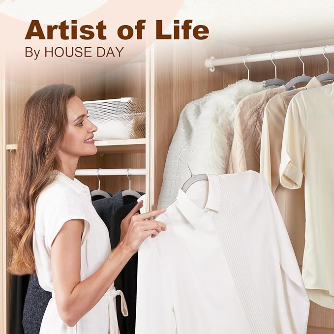HOUSE DAY Heavy Duty Plastic Hangers 30 Pack, Non Slip Clothes Hangers with Rubber Pads and 360° Hook - Thin 0.2 Inch, Space Saving Coat Hanger Grey, Closet Organizer for Shirt, Pants, Suit, Skirt