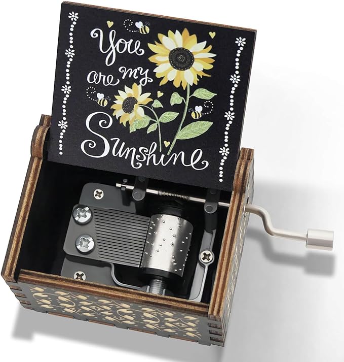 You are My Sunshine Music Box Hand Crank Vintage Wood Engraved Music Boxes, Musical Gifts for Wife Mother Boyfriend Girlfriend Friend Birthday Christmas Anniversary Valentine's Day Mothers Day