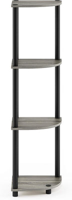 Furinno TURN-N-TUBE Corner Shelf, 4-Tier Corner Bookshelf, Display Storage Shelves with Open Shelves, for Organization and Storage, Living Room, Home Office, Garage, French Oak