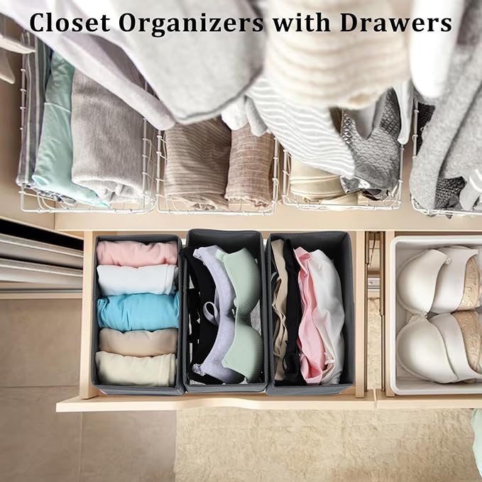 4Pcs Drawer Organizer Clothes, Underwear Organizer for Women Clothes, Socks, Bra, Belt, Tie - Grey, No-Divider Design