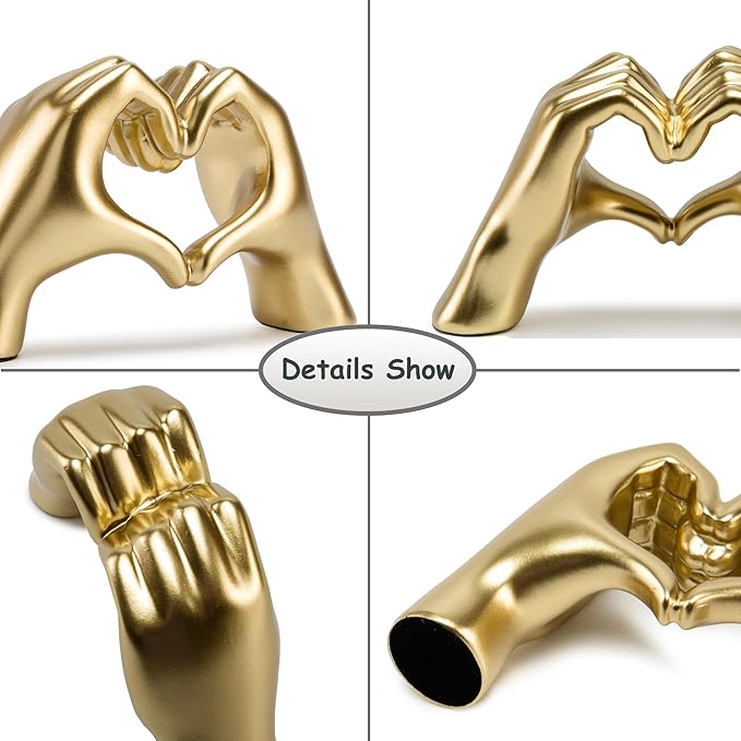 FANTESTICRYAN Medium Heart Hands Statues Hand Love Sculpture Cute Decorative Home Decor Ornaments for Living Room, Wedding, Office Desktop, Cabinets, Bookshelf, Gift for Mom (Gold, Medium)