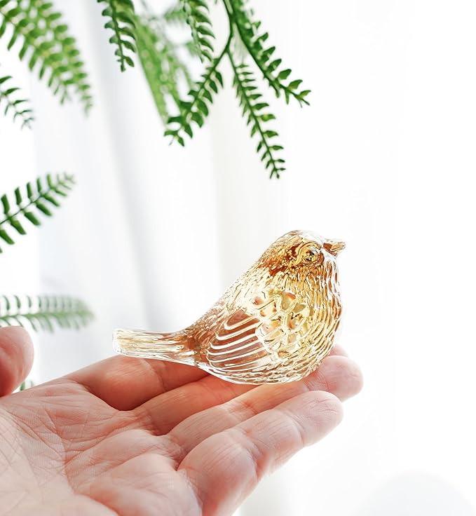 H&D HYALINE & DORA Blown Glass Birds Collectible Figurines Crystal Birds Gifts for Women Glass Figurines for Animal Lovers for Table Centerpiece Home Decor(Champagne)