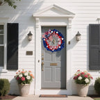 XKCL Patriotic Burlap Wreaths, 20 Inch 4th of July Wreath for Front Door Decorations Memorial Day Wreath Handcrafted American Flag Printed (Bule＆red)