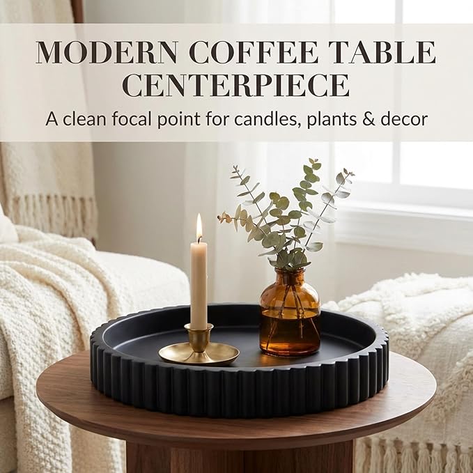 OAKOA Concrete Black Tray for Coffee Table - Round Black Decorative Tray for Table Decor - Bandejas Decorativas para La Sala - Coffee Table Centerpiece