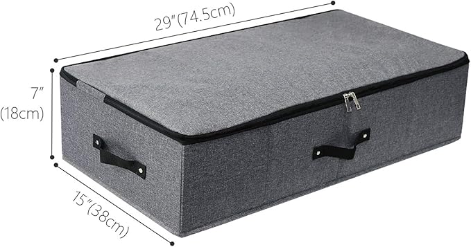 Omygarden Under Bed Storage Bins with Lids, Closet Organizers, Foldable Under-bed Storage Baskets for Sheets, Clothes, Quilts, Sweaters, Wrapping Paper, 29x15x7inch, Black Gray, 2PCS