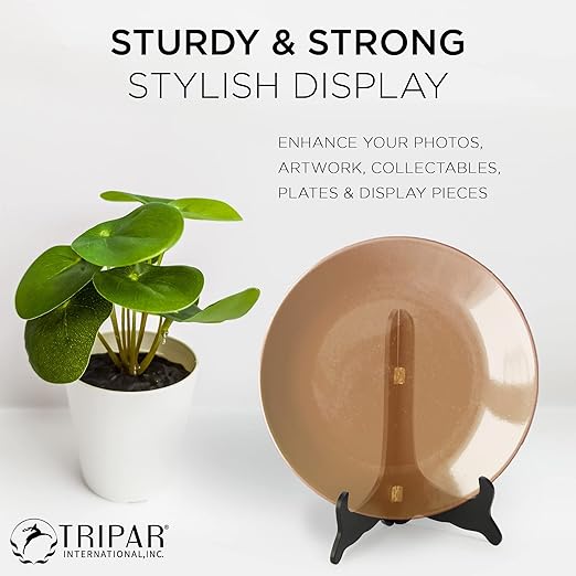 Tripar Wooden Display Stand, Black Finish (10-Inch Depth) - Decorative Tabletop Easel Display - Handcrafted Design with Gold Latches - Perfect for Holding Plates, Cookbooks, Artwork, Pictures, & More