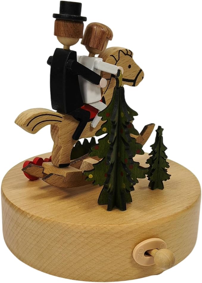 Briskfeel Wooden Rocking Horse Music Box - Couple Riding on a Horse Mechanical Musical Box, Rocking Horse Sways to the Melody, Romantic Gift for Wedding, Anniversary, Valentine's Day