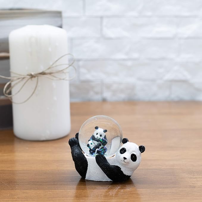 Elanze Designs Panda Bear Mommy and Cub Magical Whimsical Tabletop Dresser Nightstand Figurine Miniature 45MM Sturdy Polyresin Glitter Water Snow Globe Decoration