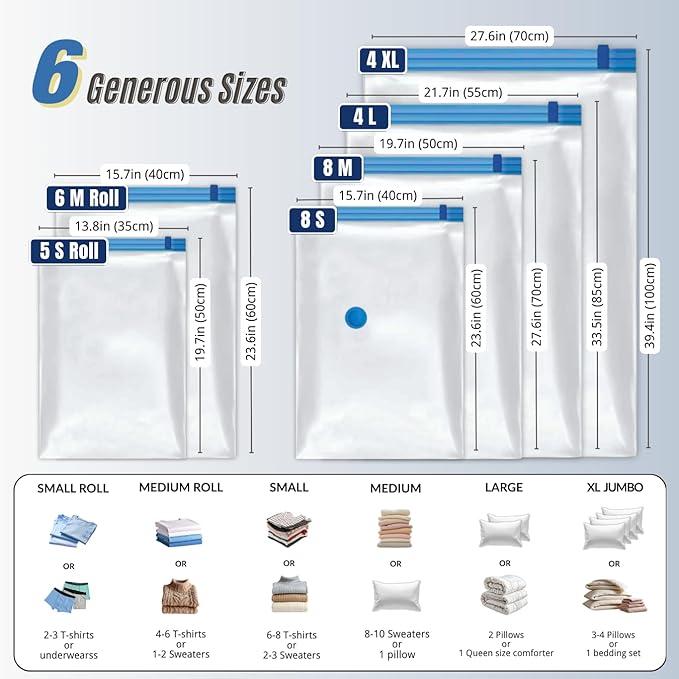 35 Pack Vacuum Storage Bags with Electric Pump, Compression Space Saver for Comforters, Bedding, Blanket Storage, Vacuum Seal Bags for Clothing, Luggage and Closet Organizer