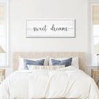 Sweet Dreams Wall Decor Above Bed 41.3''×15'' Large Farmhouse Wall Decor for Bedroom Guest Room Decor Framed Wood Wall Art Rustic Master Bedroom Wall Decoration (white frame)