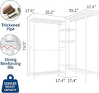 Heavy Duty Garment Rack L Shaped Clothes Rack for Corner,Load 1631LBS,Freestanding Portable Wardrobe Closet Clothing Rack with 7 Adjustable Shelves, 4 Hanging Rods,70.5"H x 85.4"L x 17.4"W