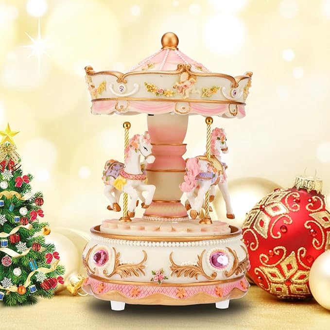 LOVE FOR YOU Gift-Wrapped Musical Carousel Music Box Color Lights Merry Go Round Horses Unicorn Decor Gifts for Girls and Daughter Granddaughter Niece Women Kids Christmas Birthday