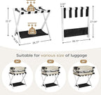 26.77" Full Assembled Luggage Rack for Guest Room, Set of 2 Bamboo Foldable Suitcase Stand, Bedroom & Hotel, Folding Luggage Holder with 5 Nylon Straps, 600D Oxford Fabric Shelf White