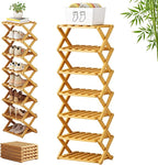 The 9-Tier No-Assembly Bamboo Rack, 3-9 Tiers Bamboo Shoe Rack, Foldable Bamboo Vertical Shoe Organizer, Multifunctional & Space-Saving, For Entryway, Closet, Corner, Bedroom, Hallway (Wood, 7Tiers)