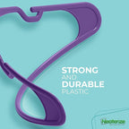 NEATERIZE Clothes Hangers Plastic 100 Pack for Adults - Plastic Hangers, The Perfect Coat Hanger and Space Saving Clothes Hangers for Closet - Purple Hangers