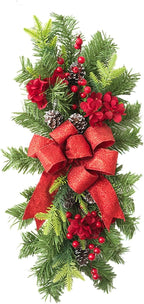 SM SunniMix Christmas Swag Teardrop Swag Artificial Wreath Door Swag Decorative Bow Ornament Lightweight PP Material Suitable for Gift Giving Home Decoration, Red