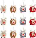 12 Pack Christmas Felt Elk Hanging Ornaments- Christmas Tree Wooden Reindeer Hanging Pendants Decorations for Xmas Party Tree Home Decor(4 Colors)