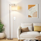 Ambimall 60" Floor Lamp for Living Room with 3 Color Temperatures, Adjustable Beige Shade with Brown Pole, Tall Lamp for Bedroom Office Classroom Dorm Room, 9W Bulb Included