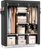 VTRIN Portable Closet, Large Capacity Portable Wardrobe with 2 Hanging Rods and 8 Storage Shelves, Sturdy Free Standing Closet Wardrobe for Hanging Clothes with Side Pockets, Black