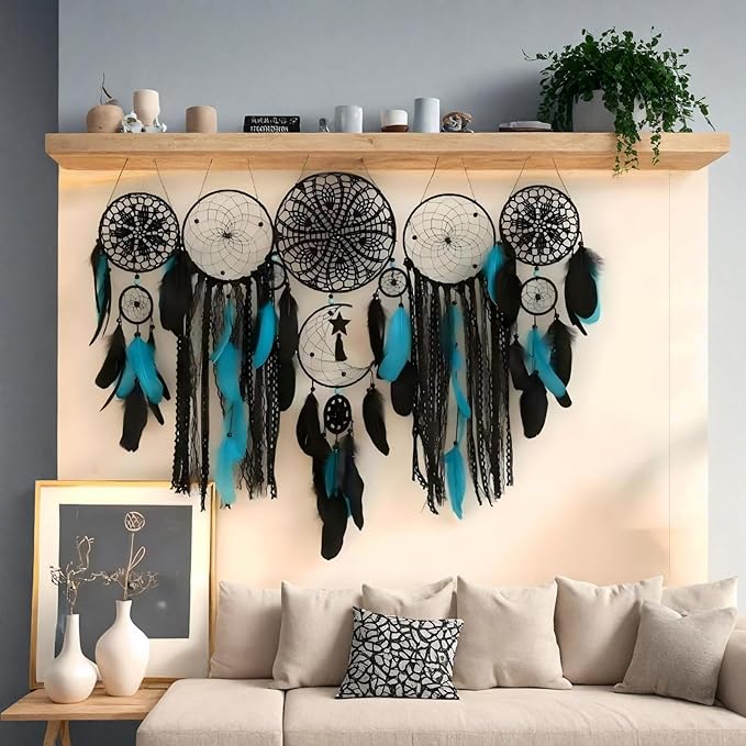 Dream Catcher Wall Decor,Large Boho Dream Catcher with Luxurious Feathers & Beads, Handmade Wall Hanging for Bedroom,Living Room, Gift Ready for Girls & Adults (Black-Purple)